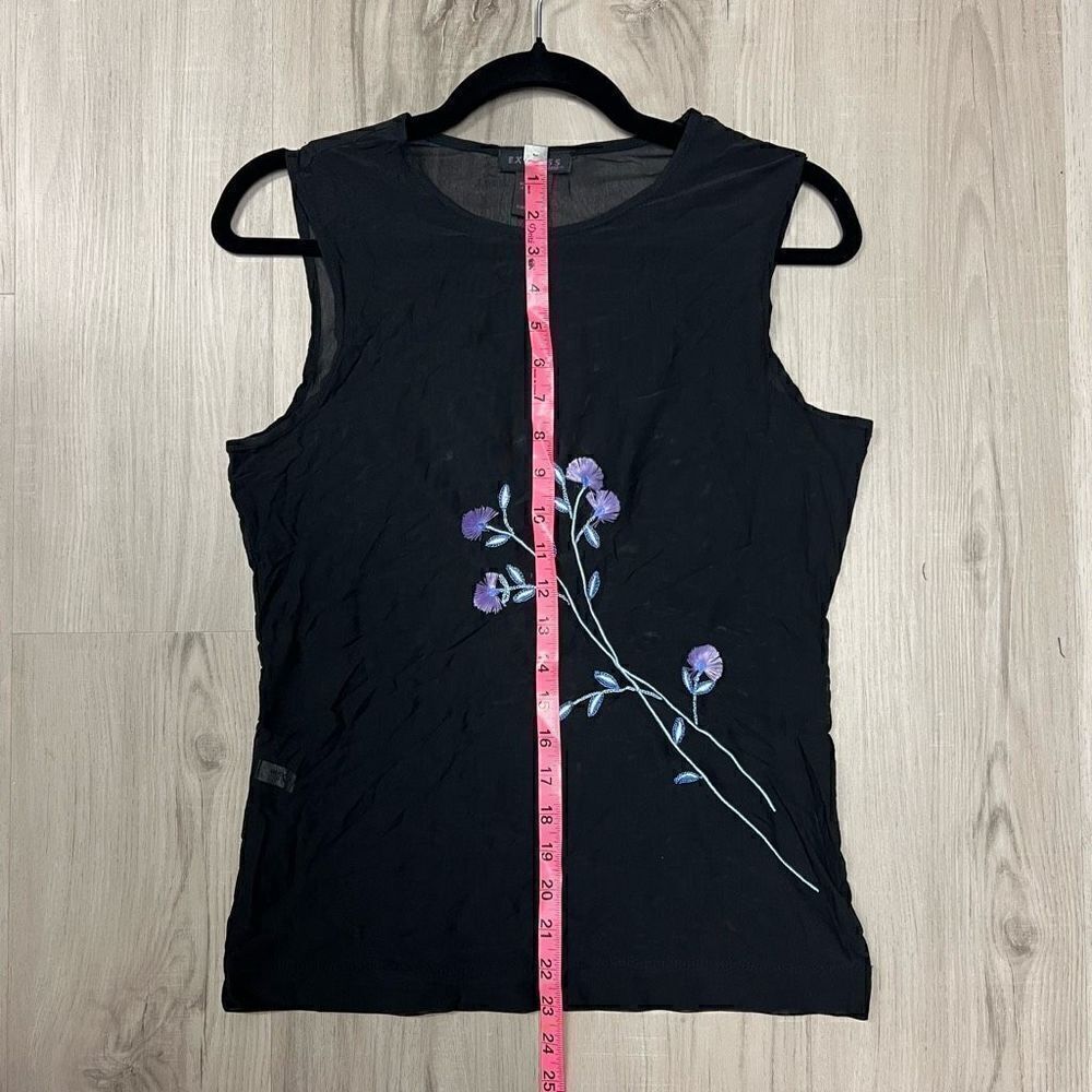 NWOT y2k vintage deadstock Express tank sheer black with floral embroidery sz L - Picture 3 of 12